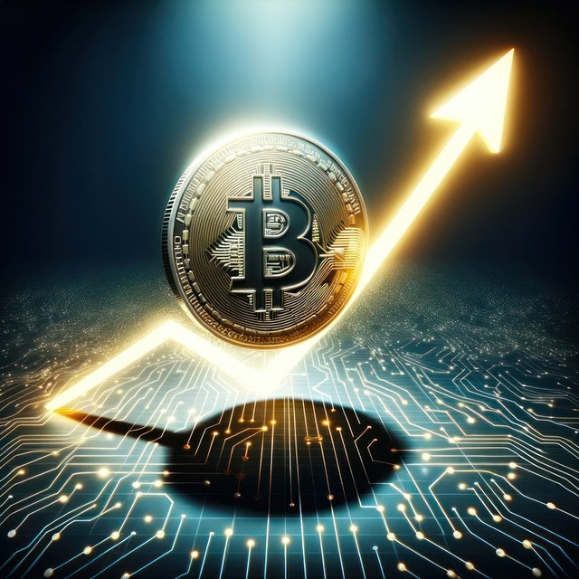 Bitcoin value rising concept with upward arrow
