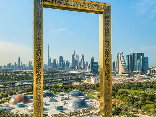 Dubai Frame Landmark Overlooking City Skyline