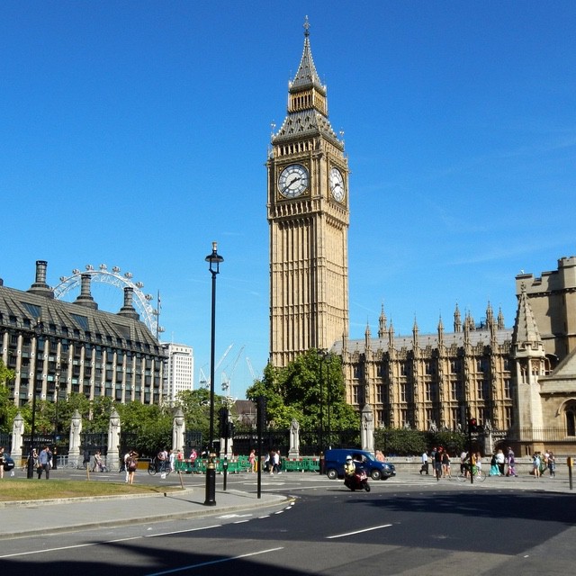 Sunny day view of Big Ben in London